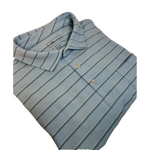 Peter Millar Light Blue Striped Golf Polo Shirt Short Sleeve Chest Pocket Mens L